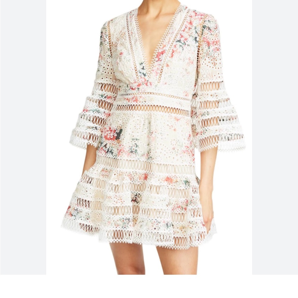 Zimmermann Cream Fit and Flare Dress with Bell Sleeves